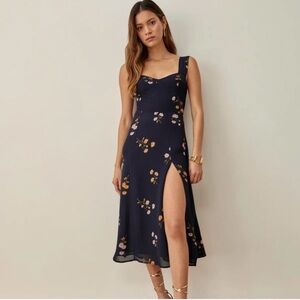 The Reformation Fulton Midi Dress - Navy Flower (Princess Margaret)